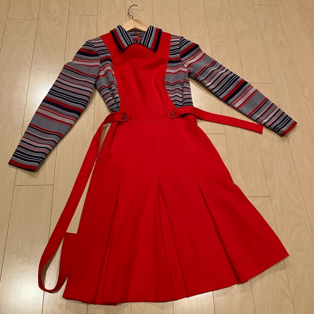 Stellar Vintage 1960s Red, Blue, and Gray Striped Dress